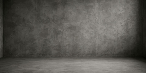 Empty room interior with grunge concrete wall and dark wood floor for a vintage urban backdrop