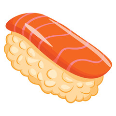 Vector illustration of salmon on rice bed isolated perfect for sushi food menu restaurant packaging or culinary themed creative artwork designs