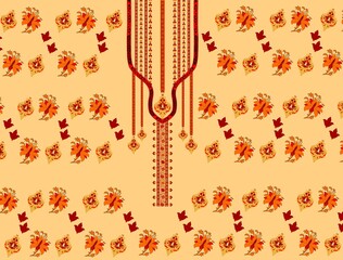 Floral pattern with neck design on a light yellow background art