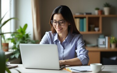 Businesswoman working from home. High quality