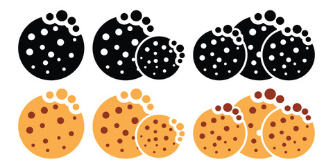 Bitten Chocolate Chip Cookie Icon Set.
