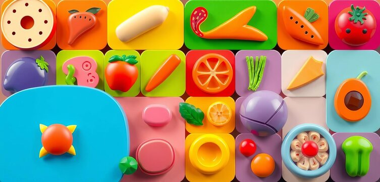 Vibrant collection of colorful food icons, perfect for app design or website,  restaurant,  asset