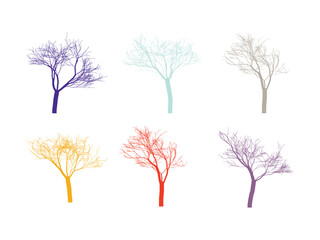 Colorful Autumn Trees Silhouettes on White Background Artistic Vector Illustration for Seasonal Designs and Creative Projects