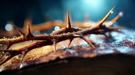 Fototapeta premium A Close-Up Investigation of a Thorny Crown, Showcasing Intricate Details of Nature's Sharpness and Resilience in an Artistic Perspective