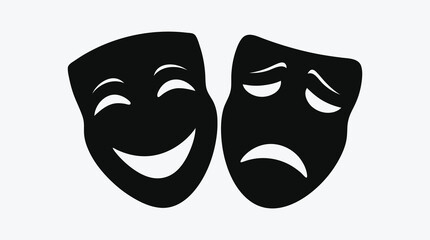 Comedy and Tragedy Masks Black and White Vector Symbol Design