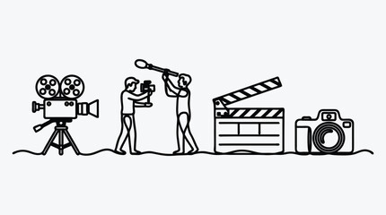 Film Production Crew with Vintage Camera and Modern Digital Photography Equipment