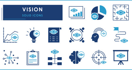 Vision in the business related solid icons set. Vector symbols.