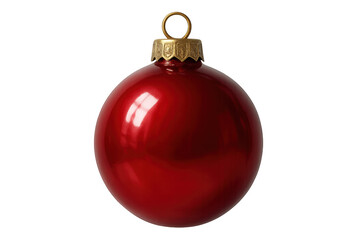 Christmas bauble decoration, shiny red holiday ornament with gold cap, isolated on transparent background