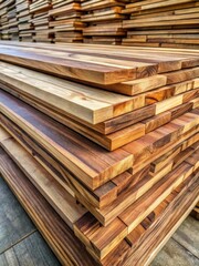 Fototapeta premium Stack of teak wood boards with varying lengths and widths