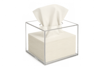 Facial tissue dispenser holding paper tissues, hygiene and cleanliness concept on transparent background