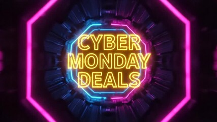 Neon cyber monday deals sign in abstract tunnel - Powered by Adobe