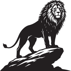 Majestic Lion Silhouette Standing on a Rock, a powerful symbol of strength, leadership, and wild nature, ideal for logos or graphic designs