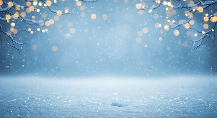 Snowy branches with warm lights winter falling snow