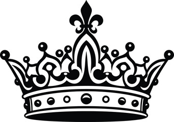 Royal crown silhouette vector, ornate decorative design with fleur de lis, regal authority symbol, monarchy insignia, luxury emblem, leadership power illustration