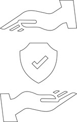 Insurance Hand Protection Concept Icon symbolism of trust, care, and financial safety. This premium black minimal vector shows a stylized human hand gently holding a shield, support, and reliability.
