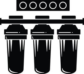 Water filtration system vector, household purifier illustration, three filter cartridge design, clean drinking water concept, purification equipment icon, industrial treatment graphic