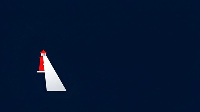 Red lighthouse shining beam across dark blue space illustration