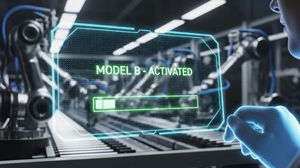 Technician Selects Model via Holographic Display in Production Factory - Powered by Adobe