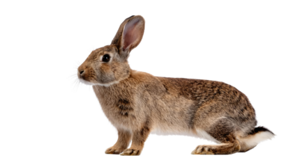 Cute Baby Rabbit Isolated on White - Adorable Young Bunny Pet Portrait Stock Photo