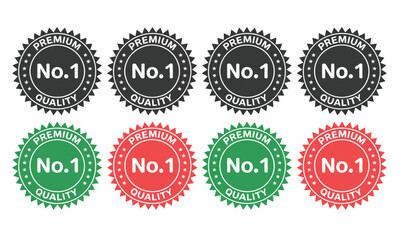 Set of vintage No.1 quality logo stamps in black and white, featuring pointed and rounded zigzag borders for classic premium vector badge and emblem design.