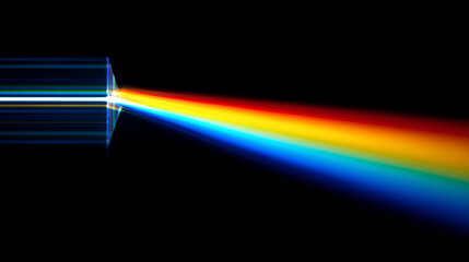 Vivid Light Dispersion and Refraction through Prism on Black Background, Wide Angle Spectrum