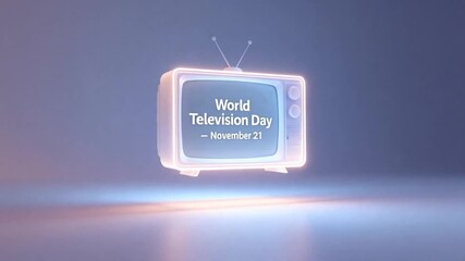 A luminous floating TV screen featuring the “World Television Day” text against a sleek minimal background with smooth digital gradients and modern composition - Powered by Adobe