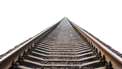 Endless Railway Tracks Vanishing Point Perspective - Straight Train Tracks to Horizon Stock Photo