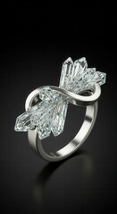 Luxurious platinum band features an abstract infinity design adorned with sparkling crystalline elements