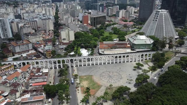 Aerial view of the Lapa Arch in downtown Rio de Janeiro, Brazil.