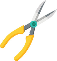 Illustration of garden shears with sharp silver blades and yellow handles on a white background, conveying a tool used for pruning plants.