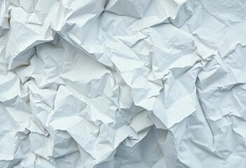Obraz premium Close-up of crumpled white paper texture, showing deep creases and shadows, backdrop, crumpled paper texture