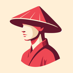 vector illustration of a person wearing a Chinese hat