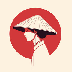 vector illustration of a person wearing a Chinese hat