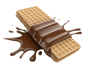 chocolate waffle with chocolate sauce on white background.