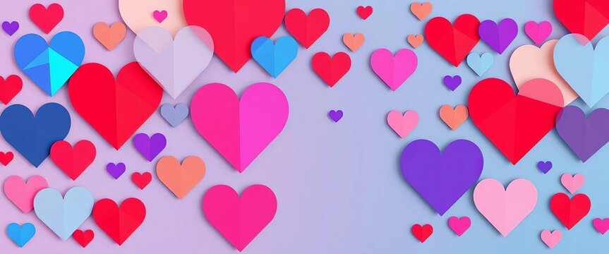 Abstract heart shapes, various sizes and colors, geometric design, love, black