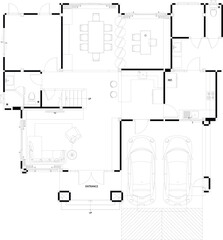 2D Drawing of Furniture Layout for Residential House – First Floor Interior Design Plan