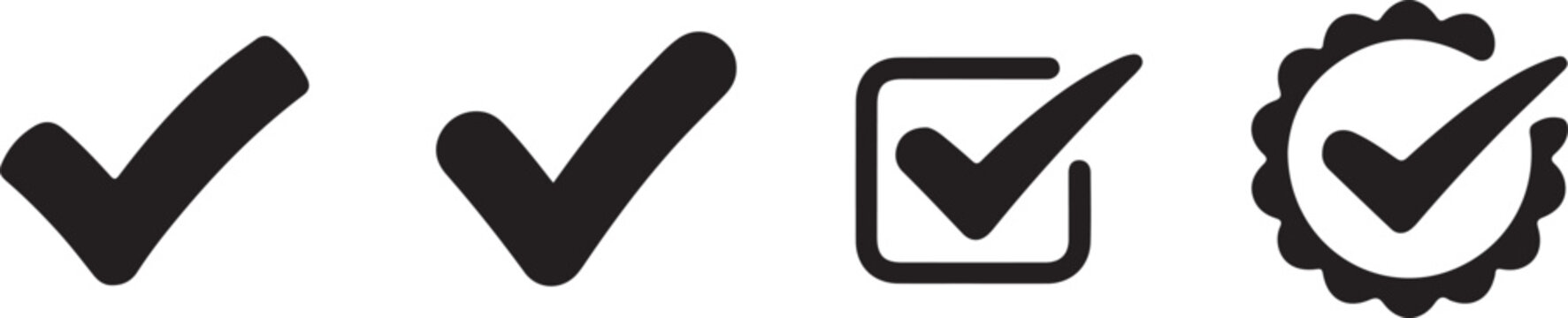 Check Mark Approved and Verification Black Silhouette Vector Icon Set