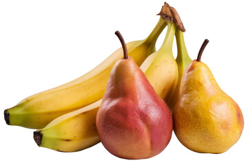 fresh bananas and pears still life on white background.