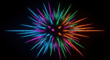 Obraz premium Glowing multicolored abstract spikes radiate outward from a central dark core