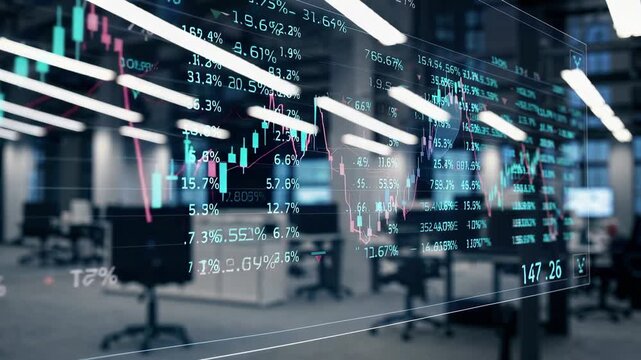 Stock market data financial chart office digital trading screen with analytics, investment technology, business growth, economy, modern workspace - Powered by Adobe