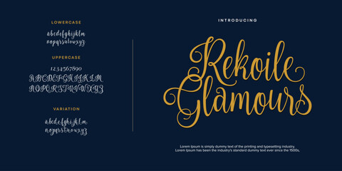 Rekoile Glamours Abstract Fashion font alphabet. Minimal modern urban fonts for logo, brand etc. Typography typeface uppercase lowercase and number. vector illustration