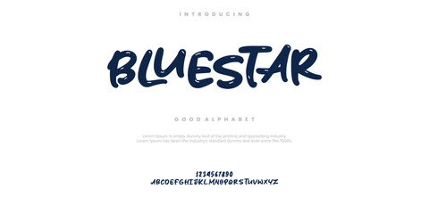 Bluestar Abstract Fashion font alphabet. Minimal modern urban fonts for logo, brand etc. Typography typeface uppercase lowercase and number. vector illustration