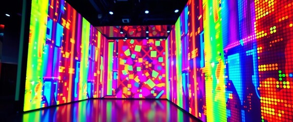 Abstract glowing LED screen with vibrant colors and dynamic light patterns, energy, glowing screen