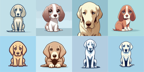 sad dog vector illustration set on blue background