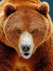 Obraz premium Intense brown bear with a fierce expression, staring powerfully, against a dark background