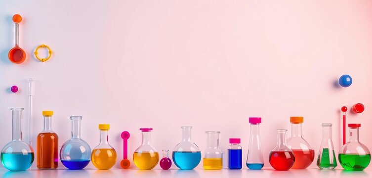 Colorful chemistry icons arranged on a banner background, research background, chemistry - Powered by Adobe