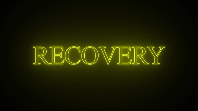 Bright yellow neon sign spelling out the word recovery
