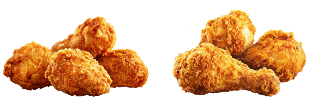 Crispy Fried Chicken Feast: An appetizing assortment of golden-brown fried chicken pieces, ready to be enjoyed, evokes deliciousness, culinary delight, and mouthwatering cravings.