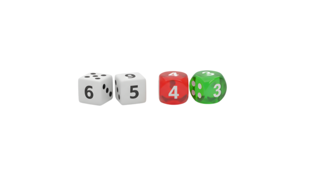 Colorful Ludo dice bundle isolated on transparent background