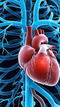 Anatomical Heart Model with Veins and Arteries Illustrating Cardiovascular Health and Disease Risk Factors in Close-Up Detail on Black Background for Medical and Health Visuals